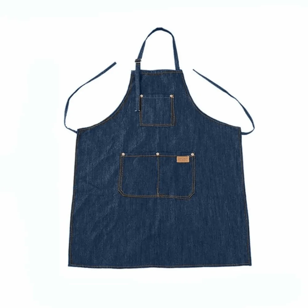 

Lightweight Denim Apron Uniform Waterproof Adjustable Salon Working Clothes Oil-proof with Pockets Barber Cloth Wrap Cafes