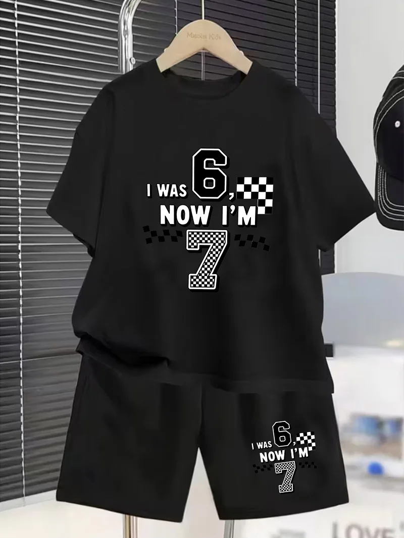 

Summer Birthday 67 Printed T-shirt and Shorts Casual Fashion Daily Dressing Set.