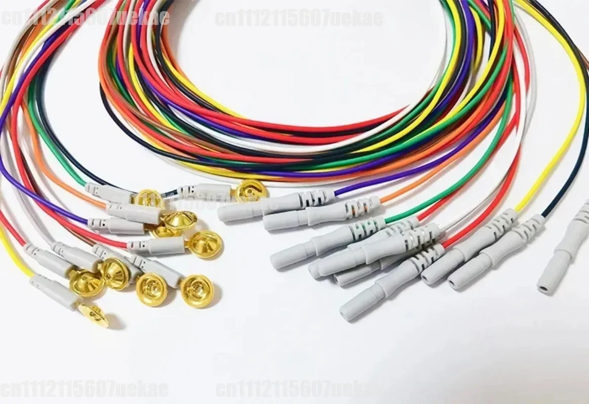 For 10PCS EEG Brain Conductance Wire 10 Lead Gold-plated Disc Mounted Electrode Wire