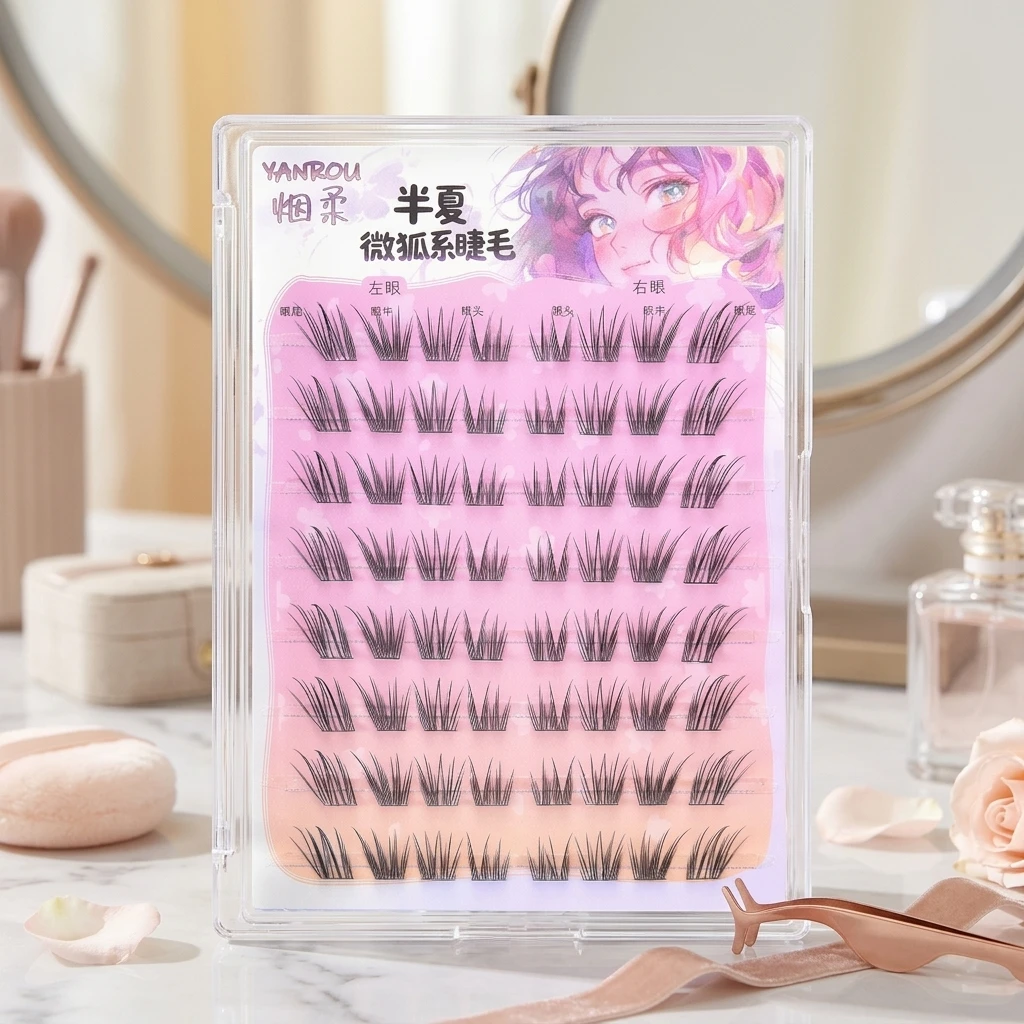 Fox-Series False Eyelashes Smoke-Gray Gradient Natural Curling Lightweight Comfortable for Daily Use