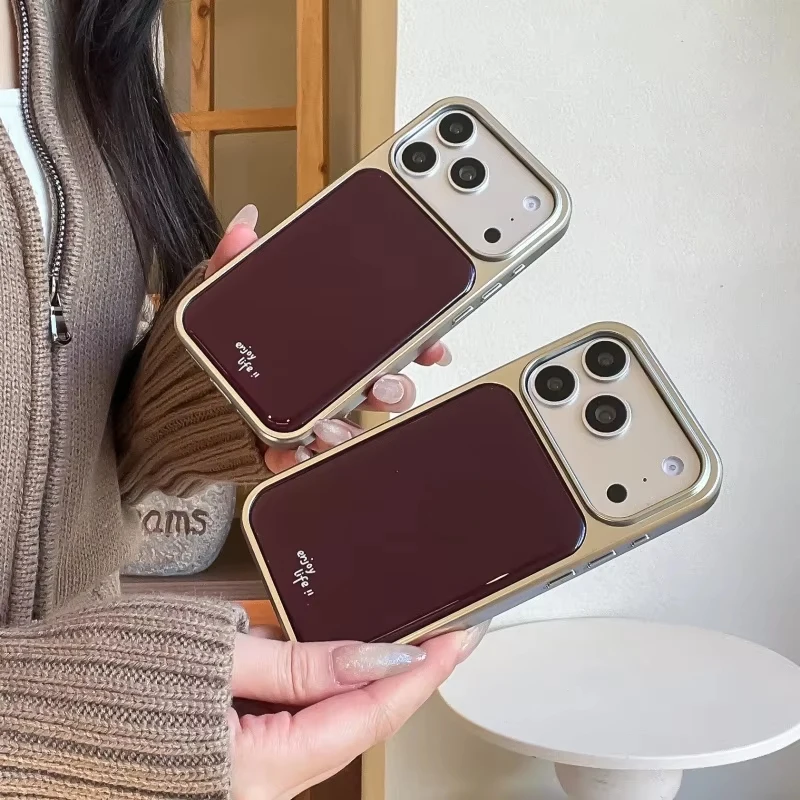 

Полноэкранный винно-красный фон с гальваническим покрытием для телефона с капельным клеем для iPhone 17 Air 16 Pro Max 15 14 Plus 13 12 11 Задняя крышка