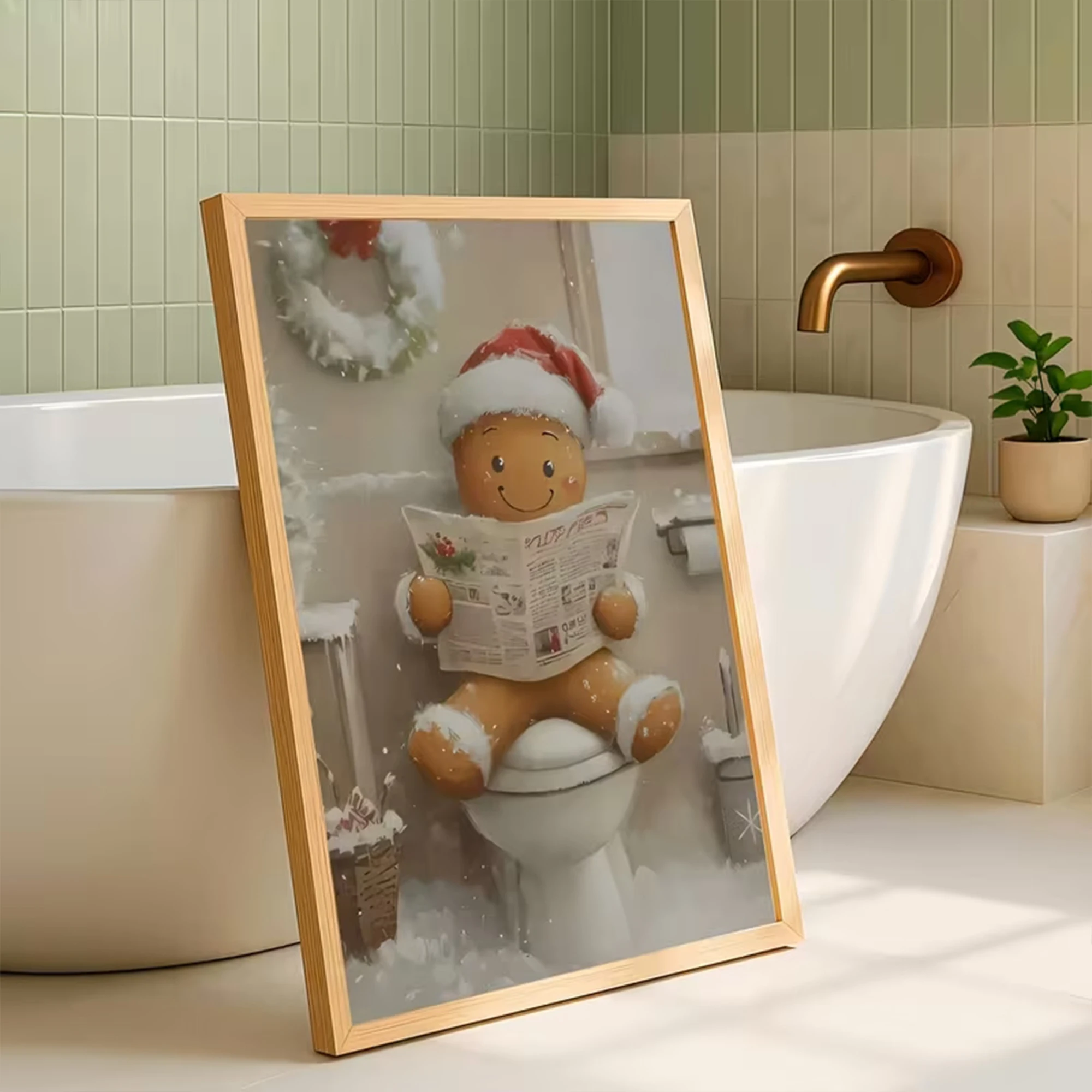 Retro Snowy Toilet Gingerbread Man Wall Art Print Canvas Painting Poster Picture For Living Room,Bedroom Home Decor