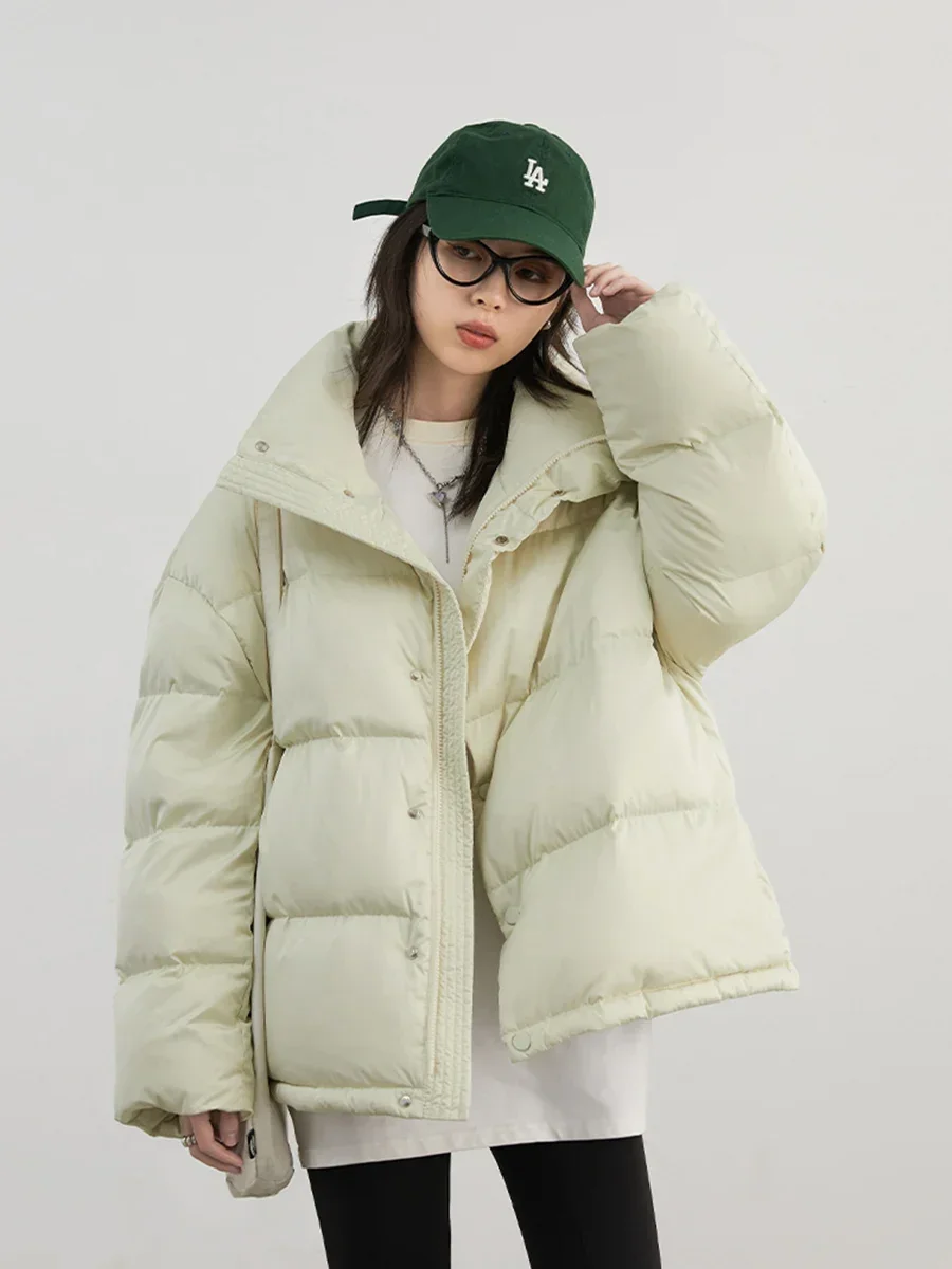 CHIC VEN Women Down Coats Casual Loose Solid Stand Collar Puff Jackets 90 White Duck Down Fashion Warm Coats Winter New 2024