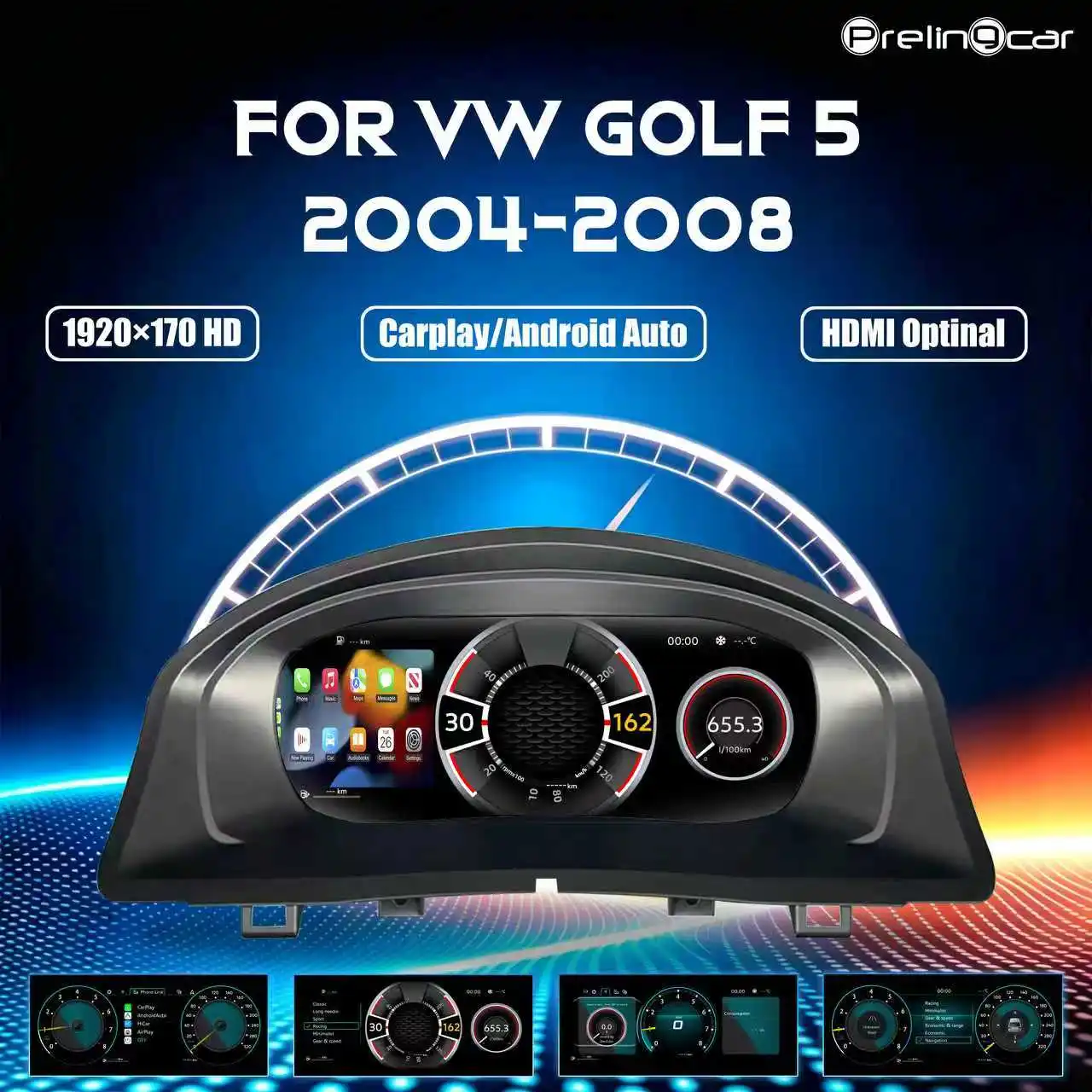 Display digitale LCD da 12,3 pollici per auto, quadro strumenti per Volkswagen Golf 5 MK5 anni 2004-2008, pannello cruscotto, cockpit.