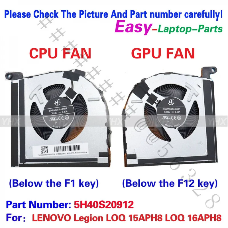 SS+New CPU GPU Dual Cooling Fan PN 5H40S20912 For Lenovo Legion LOQ 15APH8 LOQ 16APH8 Gaming Laptop Radiator Replacement Thermal