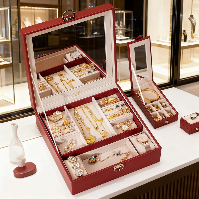 

Mutihome Home Storage Boxes Cosmetic Box Storage And Organization Jewelry Box Large Capacity Red Jewelry Handmade Storage Box