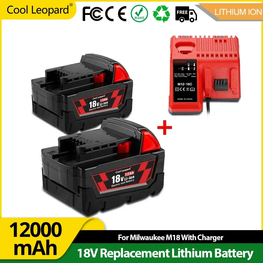 

Original 18V 12.0Ah Lithium Battery For Milwaukee M18 XC 48-11-1860 48-11-1850 Power Tool Replacement Batteries With Charger