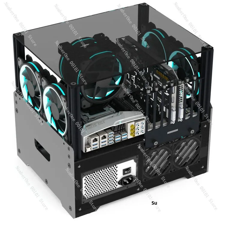 Semi Transparent Open Acrylic Dual Layer PC Case Bottom Mount PSU Multi Hard Drive Bay DIY Water Cooling NAS Storage Chassis