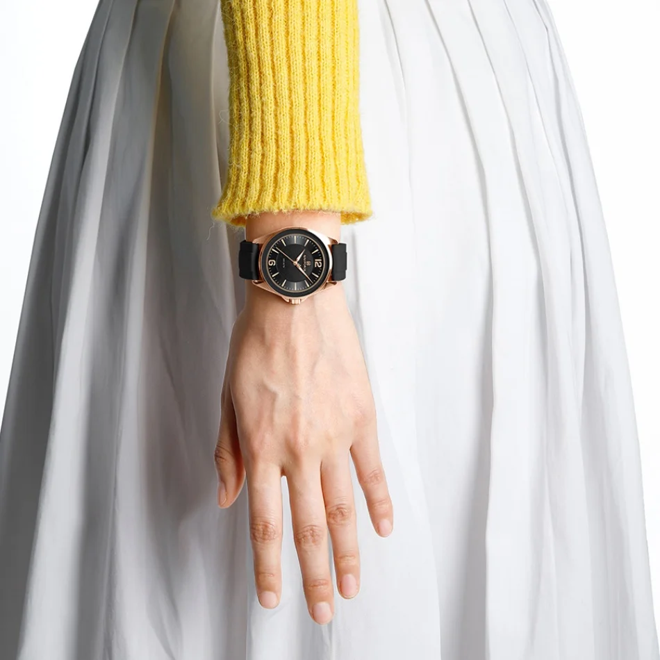 NAVIFORCE الأصلي ساعات نسائية كلاسيكية مستديرة الهاتفي سيليكون حزام 3ATM مقاوم للماء ساعة فاخرة للنساء تعطي هدايا للفتيات