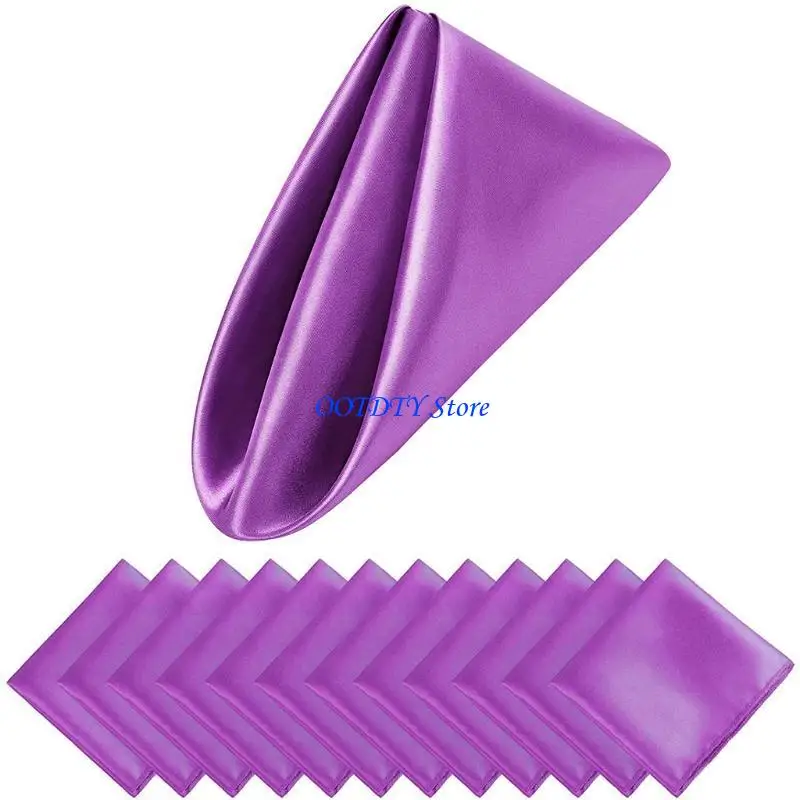367A 12Pcs 50cm Table Napkins Cloth Square Satin Fabric Napkin Pocket Handkerchief for Wedding Birthday Home Party Hotel