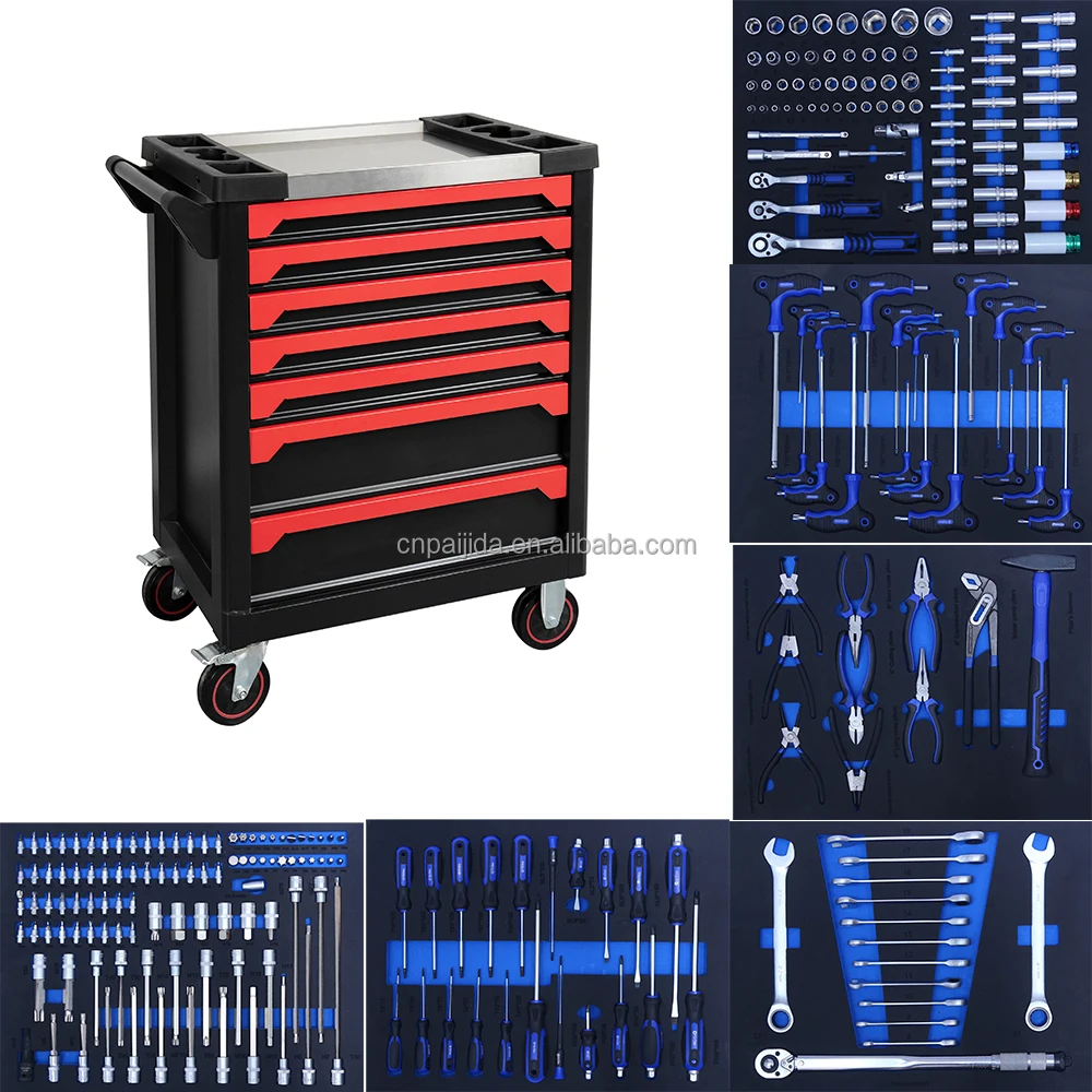 

Rolling Garage Tool Cabinet With 245PCS Tools For Easy Movement And Storage Mobile 7 Drawers Tool Trolley