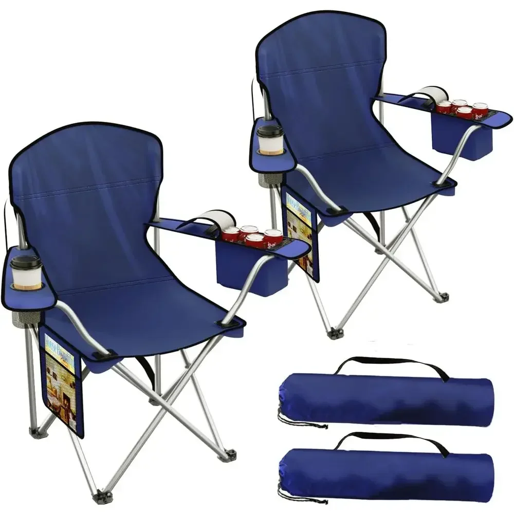 olding Camping Chairs Durable 600D rd, Portable Outdoor Chair with Cooler Pouch, Cup Holder & Storage ket or Camping, Beach, ish