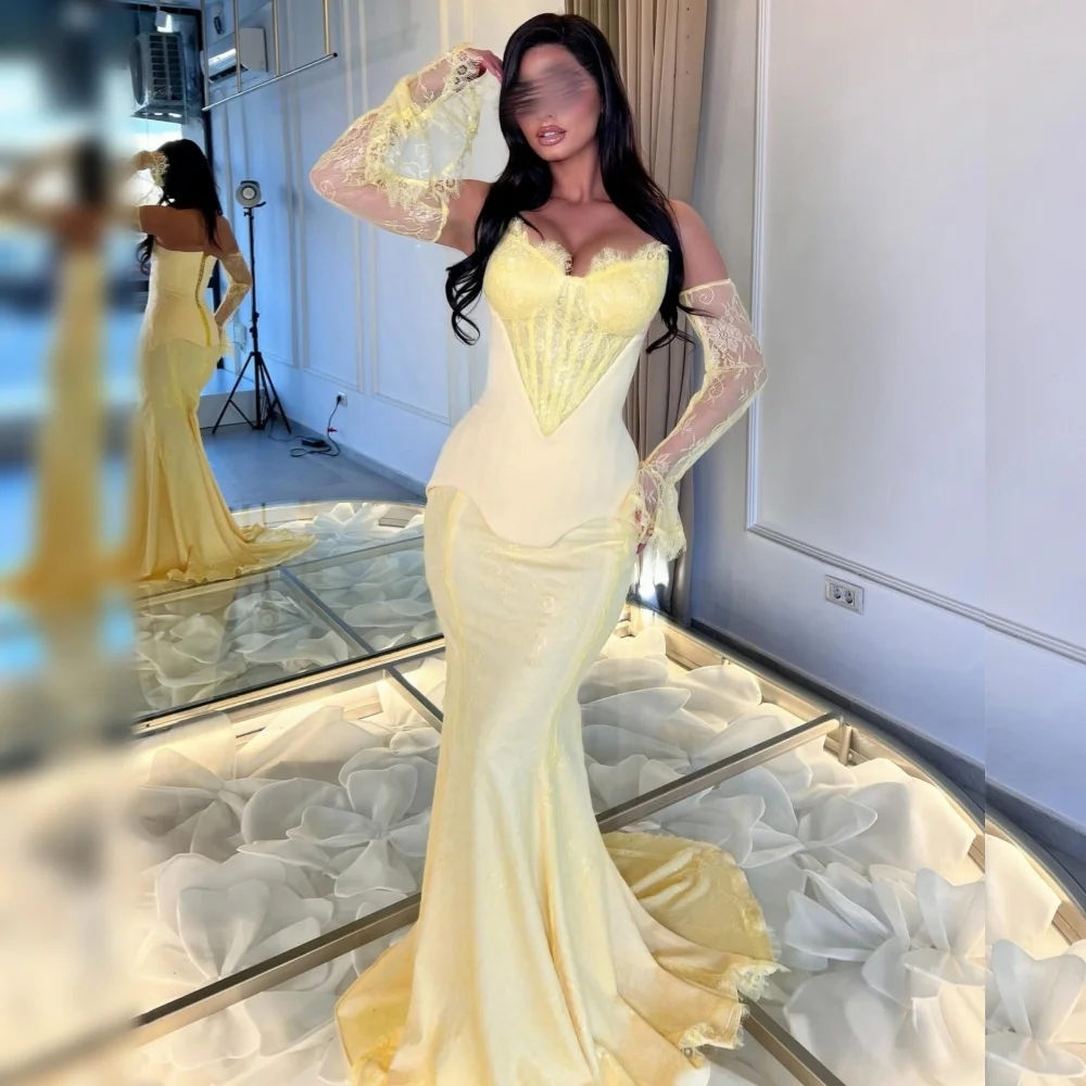 Maßgeschneiderte, bezaubernde Spitzen-Partykleider mit Herzausschnitt, Meerjungfrau-Abendkleid, ärmellose lange Kleider im modernen Stil