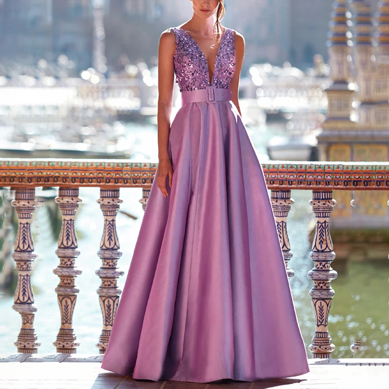 Robe de Bal Longue en Satin pour Femme, Col en V, Longueur au Sol, Ligne A, Soirée, Événements Spéciaux, Mariage, Nouvelle Collection 2023