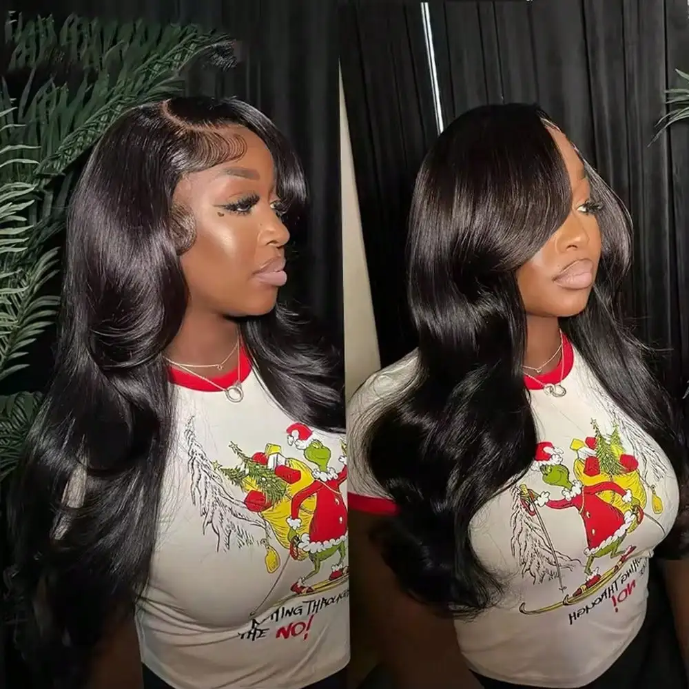 

Парик из натуральных волос Body Wave, плотность 200%, натуральный черный цвет, парик из человеческих волос 13x4 HD Lace Front, предварительно проработанный, без клея, для женщин