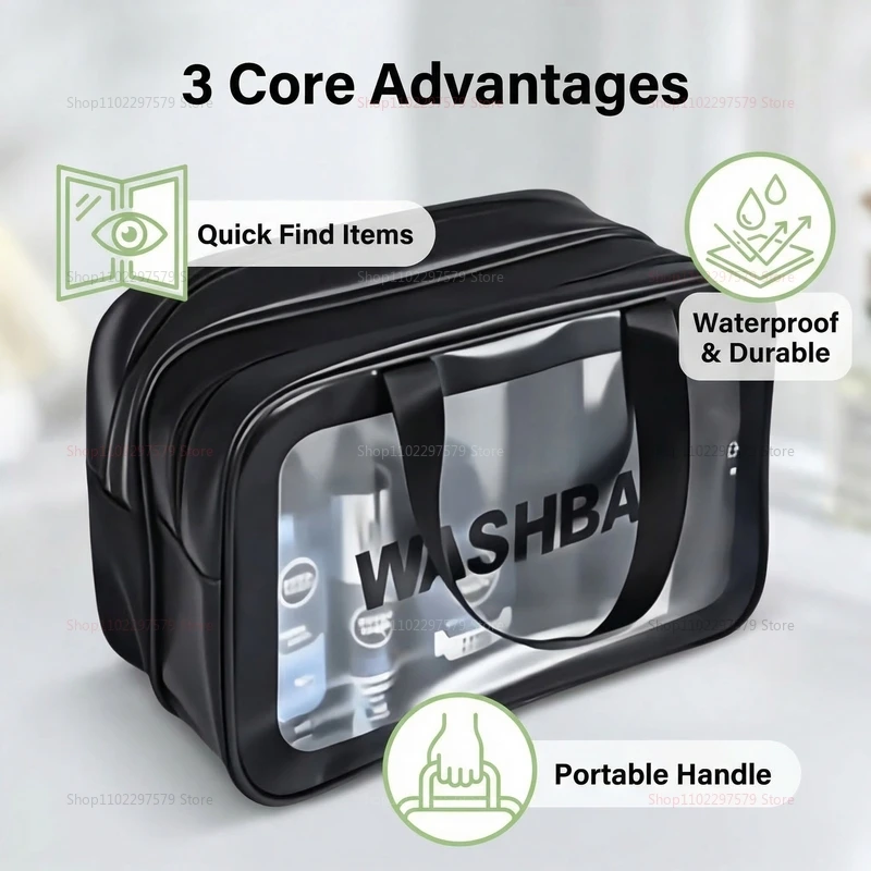 

Dry-wet separation double transparent PU makeup bag portable washing bag cosmetic storage bag travel fitness swimming essentials