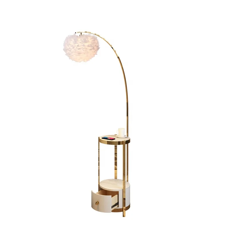

Nordic Modern Feather Floor Lamp with Drawer Feather Lamp Living Room Sofa Light with USB