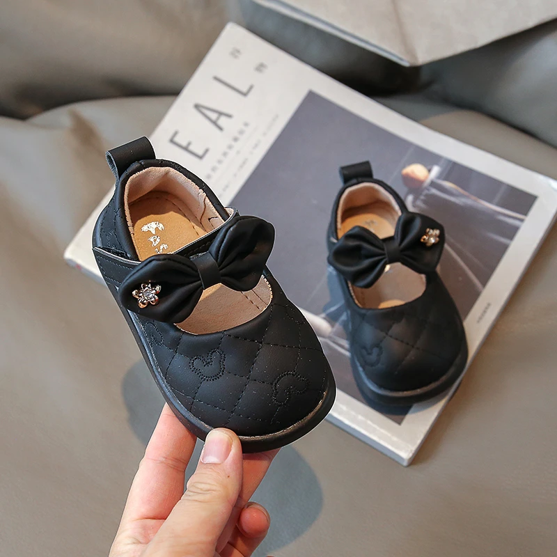 Children Leather Shoes for Girls Soft Spring Autumn New Baby Shallow Bow Solid Color Japanese Style Kids Versatile Casual Shoes