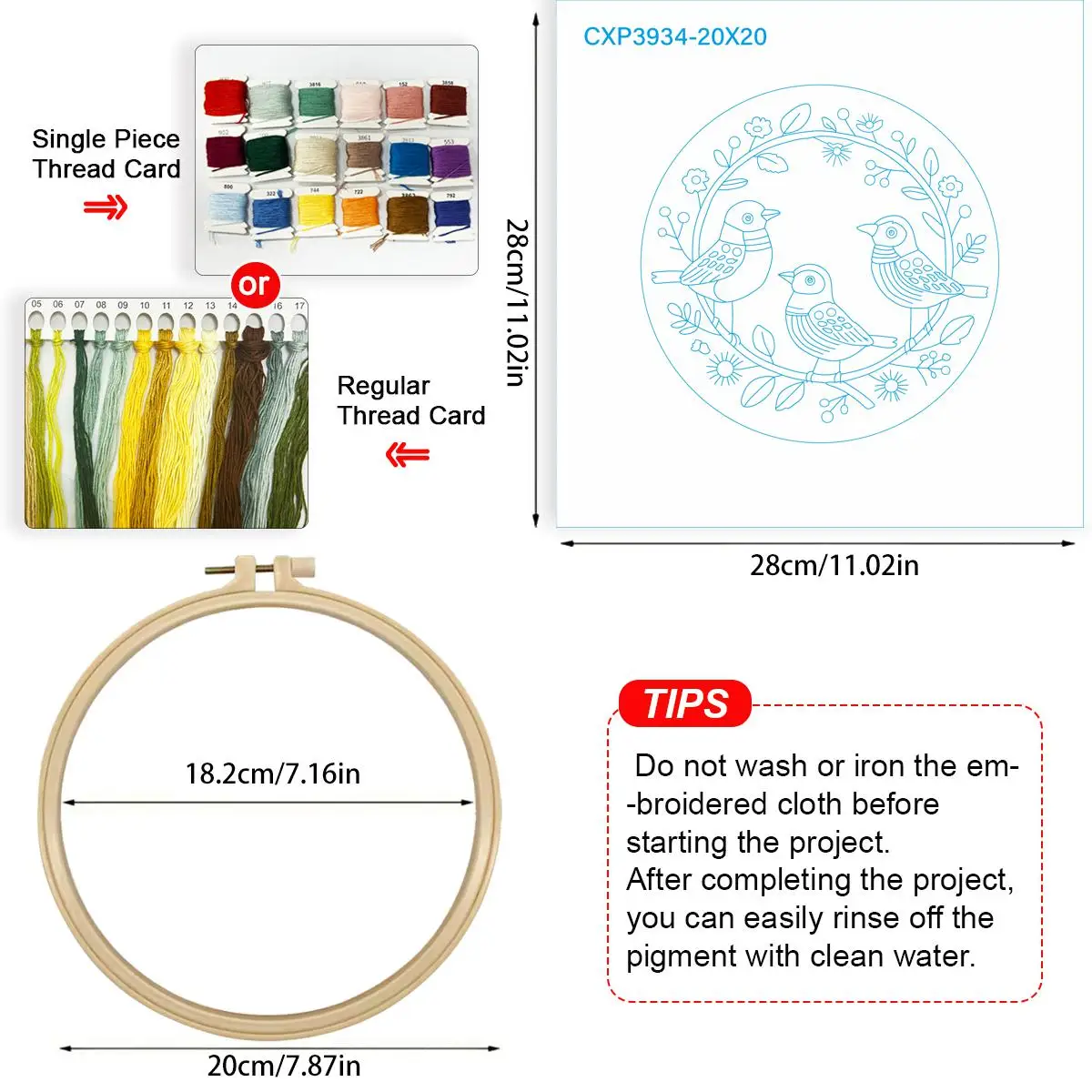 1 Stück 20X20CM/15X15CM 7,87/6,3 Zoll Tier - Vogel Stickerei Starter-Kit DIY-Kit DIY Stickerei-Set Handarbeiten Malerei – Detail 4