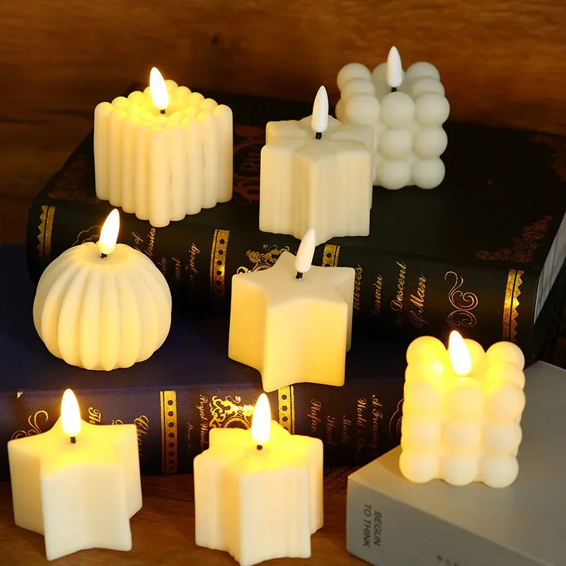 Realistic Cube LED Flameless Votive Candles Battery Candles for Christmas Wedding Party Holiday Decoration Photography Props