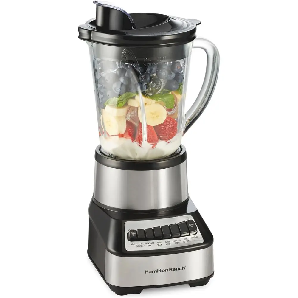 Blender with 40 Oz Glass Jar, 14 Functions, Ice Crushing Blades, 700W for Smooth Results, Black & Stainless Steel