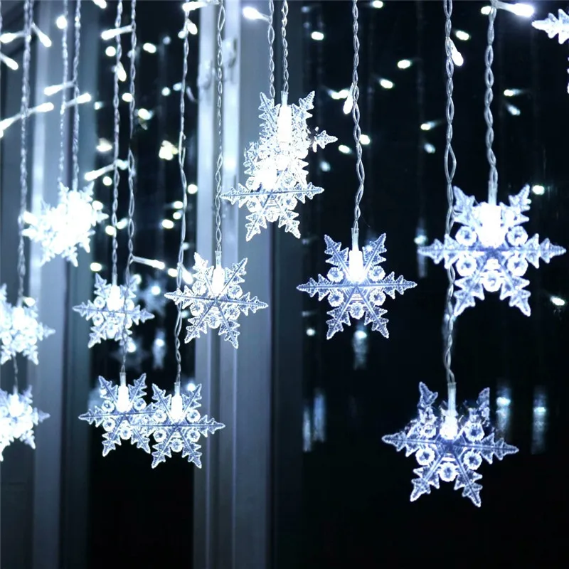 

LED Christmas Lights Garland for Home Garden Party Decoration EU Plug Snowflake Curtain Icicle Fairy String Light Outdoor Light