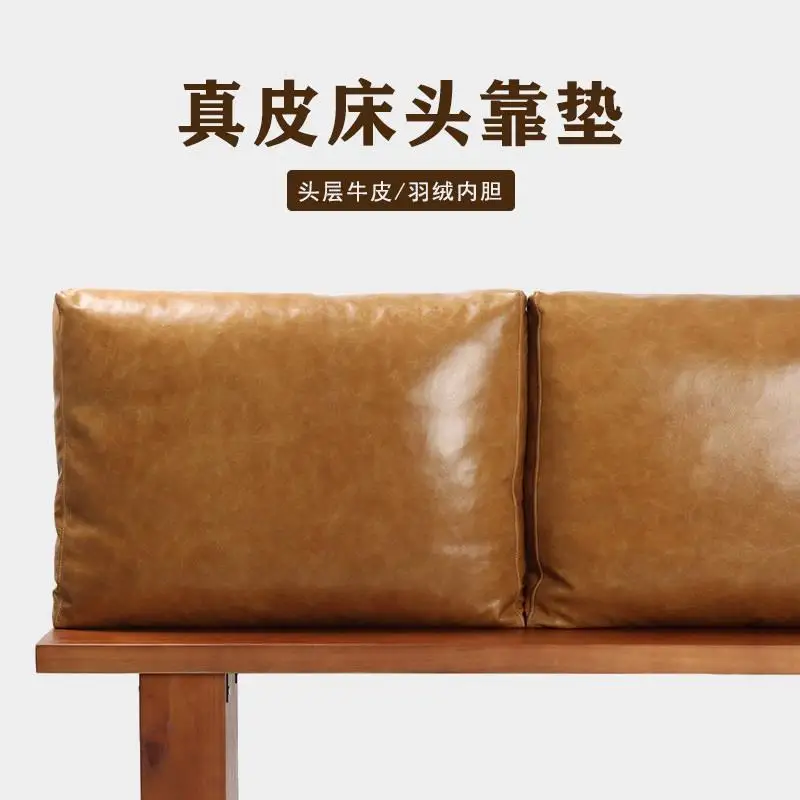 ushion first layer oil wax leather cowhide brown coffee bed backrest soft bag bedroom light luxury down large pillow