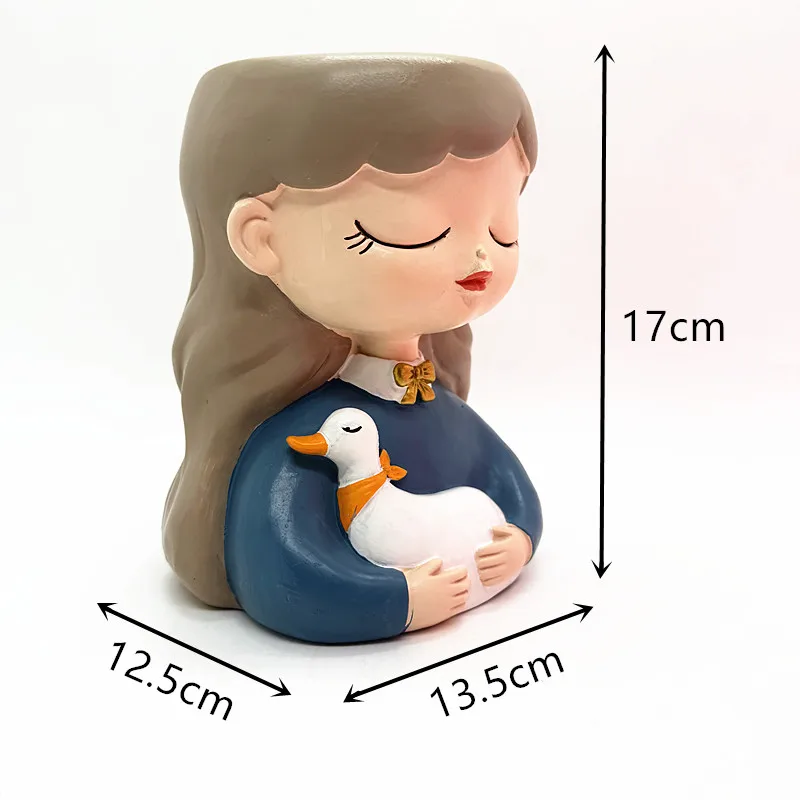 Cute Little Girl Holding Swan, Creative Silicone Mold Used to Make Gypsum Resin Concrete Balcony Decoration Ornaments