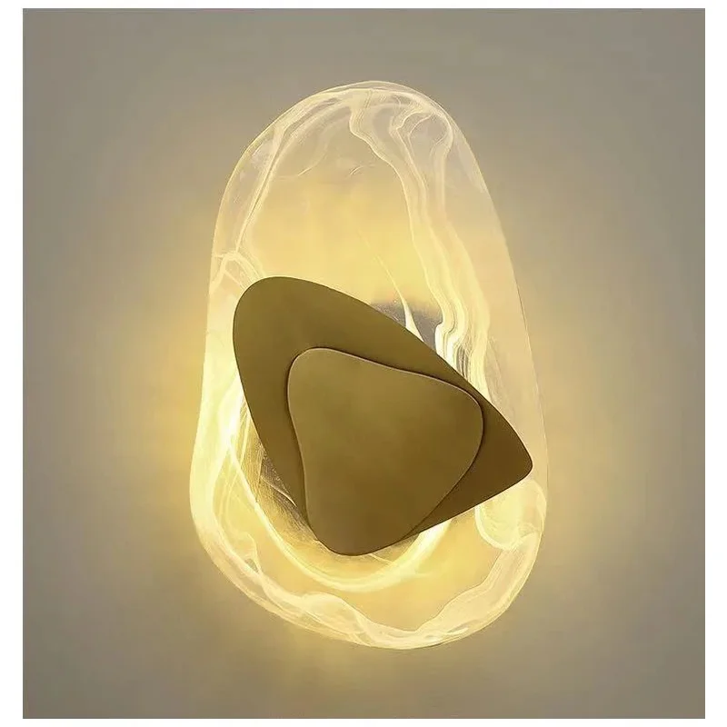 Modern Art  Swirl Glass Wall Lamp Brushed Gold Metal LED Wall Sconce Bedroom Living Room Background Decor Indoor Lighting