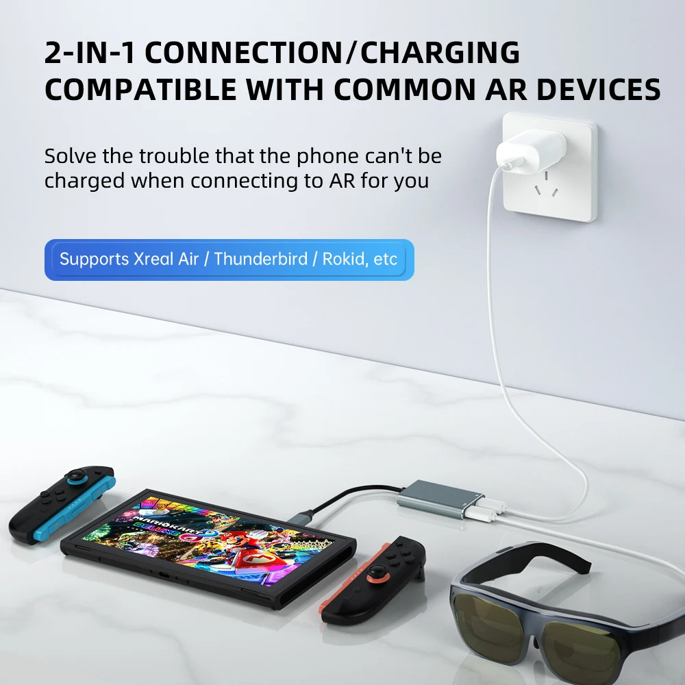 Hibloks AR Charging Transmission Module Data Cable For Switch2/Switch Steam Deck Compatible Xreal Air/Thunderbird Smart Glasses