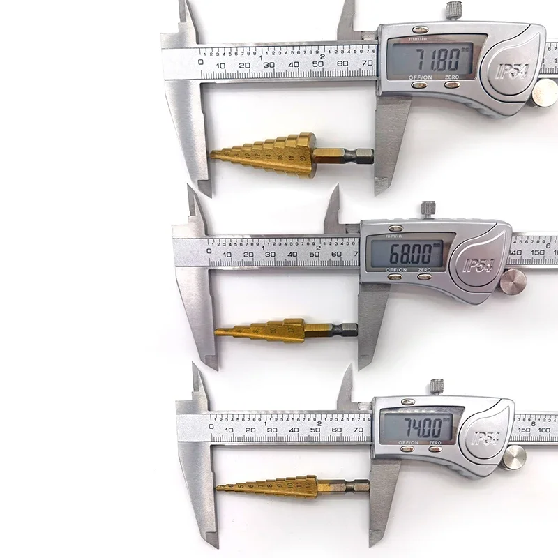 Broca Straight Groove Step, HSS Hex Shank, revestido de titânio, madeira Metal Hole Cutter, Core Cone Drilling Tool, 3-12mm, 4-12mm, 4-20mm