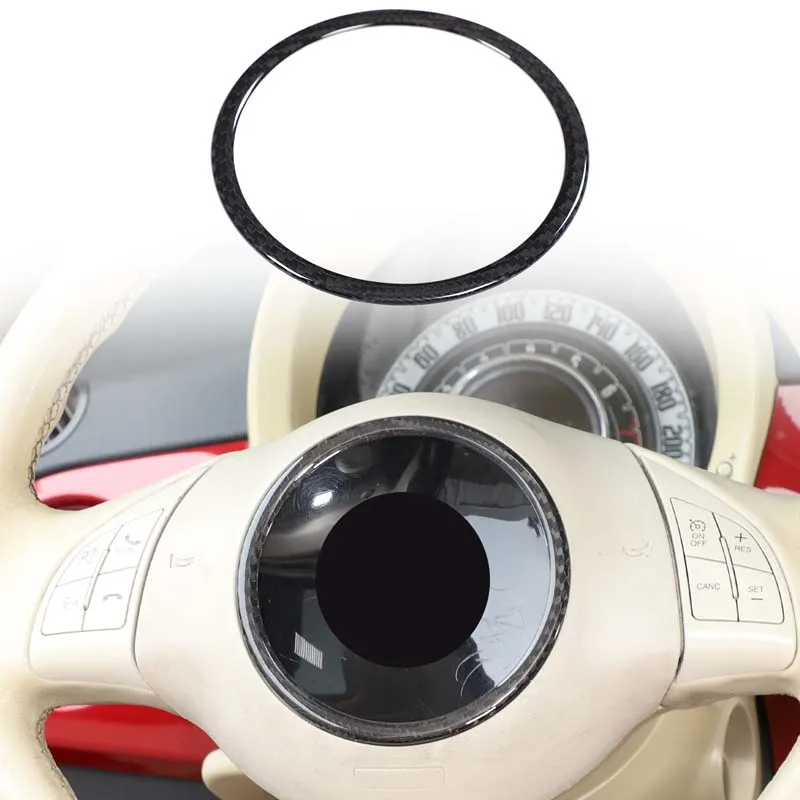 

1Pcs Real carbon fiber For Fiat 500 Abarth 2008-2023 car steering wheel logo outer ring sticker car protection accessories