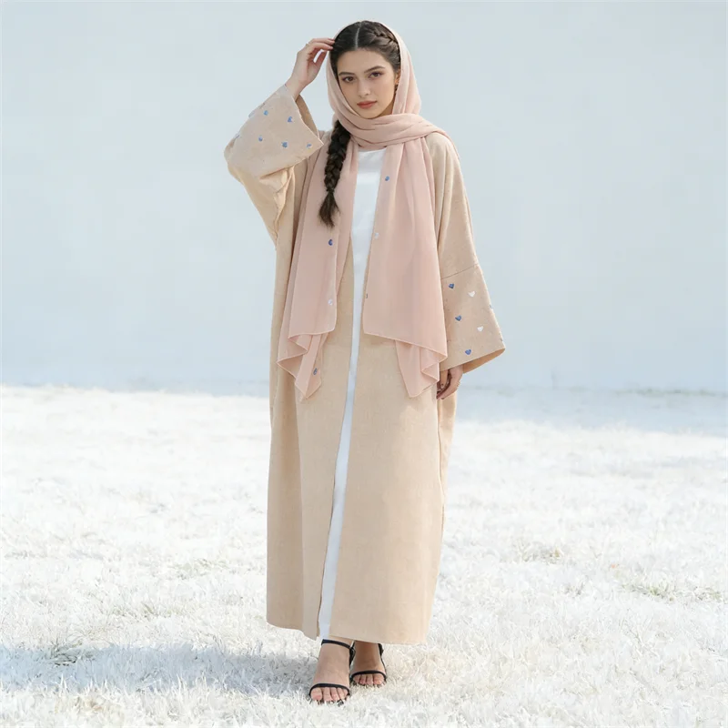 

New Ramadan Abaya Kimono Embroidery Muslim Open Abayas Women Dubai Luxury Islam Hijab Dress Kaftan Djellaba Turkey Robe Jalabiya