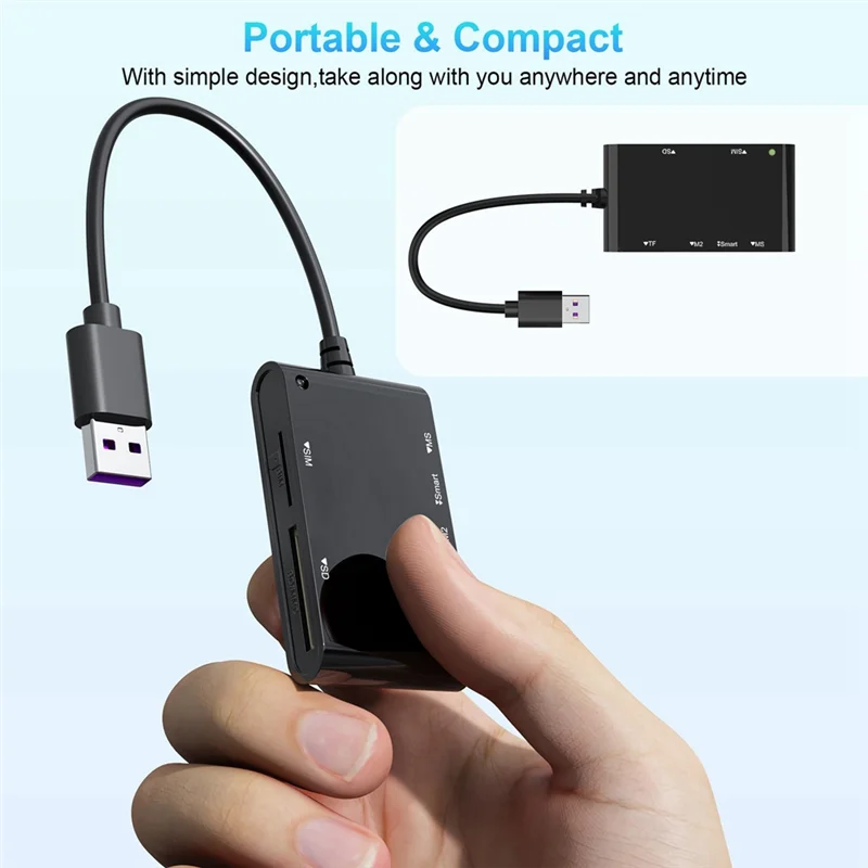 SQPP-USB 3.0 Multi Card Reader 6 In 1 Smart/MS/M2/TF/SIM/SD Picture Card Reader USB3.0 Card Reader