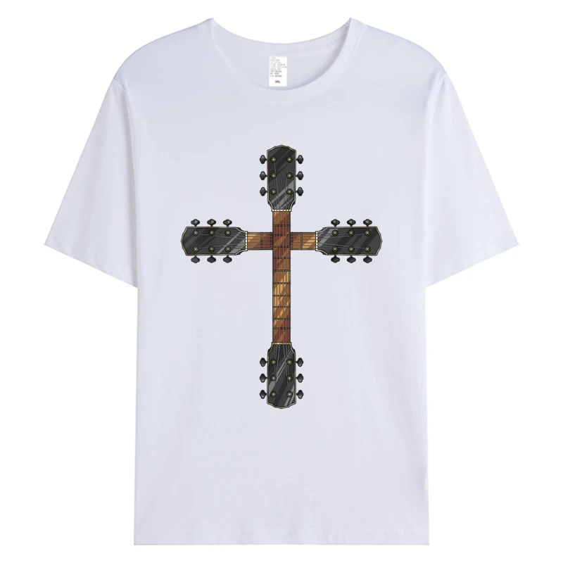 لطيف الإيمان المسيحية الغيتار الصليب الرجال نسيج القطن الجرافيك تي شيرت مضحك الموسيقار هدية للجنسين الكبار قميص أسود