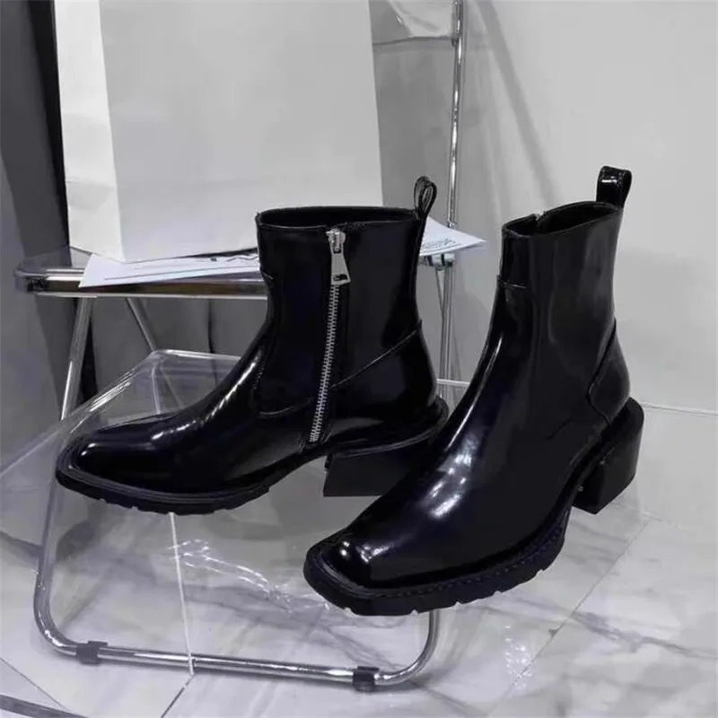 Black Square Toe Man Chelsea Boots Fashion Men Chunky Heel Designer Boot