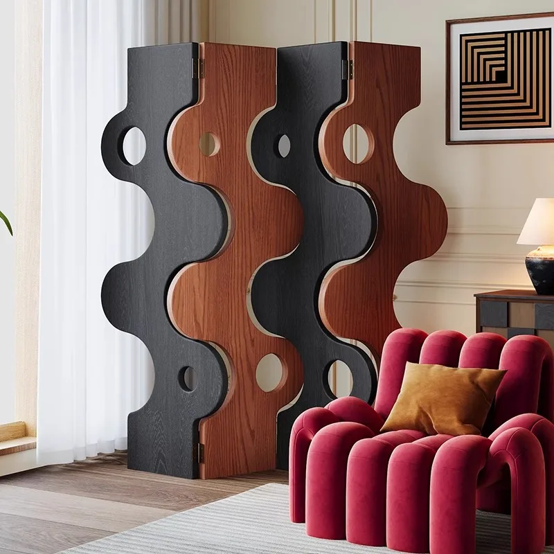 

Retro solid wood screen partition aesthetics solid wood living room entrance folding movable curtain