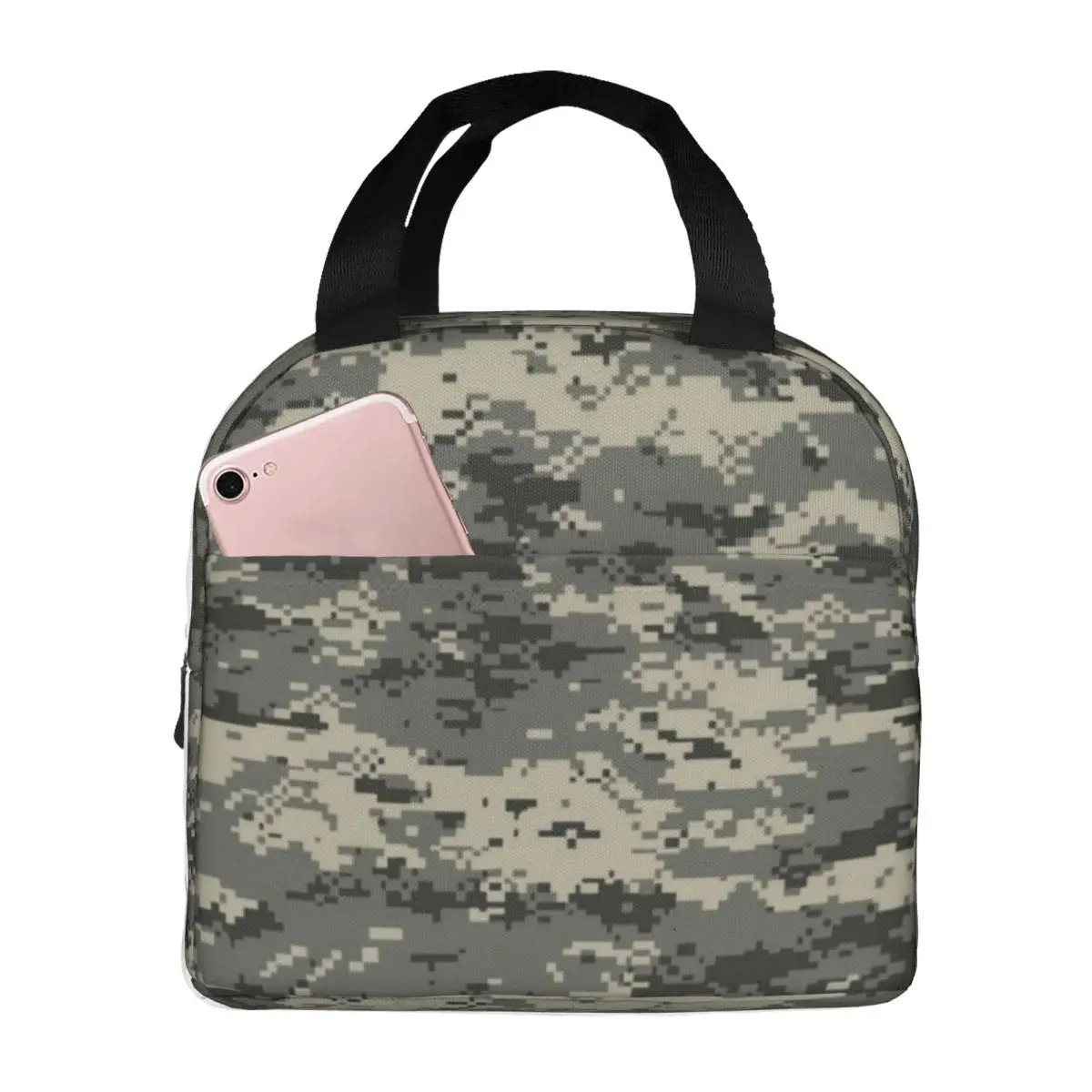 Digital Gray Camo Resuable Lunch Box for Women Waterproof Camouflage Thermal Cooler Food Insulated Lunch Bag For School Office