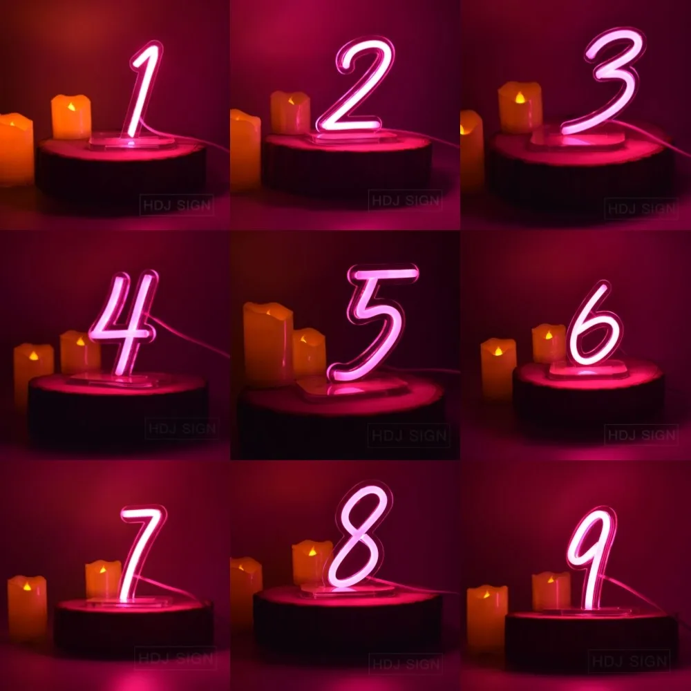 0-9 number Night Light Neon signs For Room Bedroom Home Cafe Birthday Anniversary Party Decorative Table Desk Light Lamps