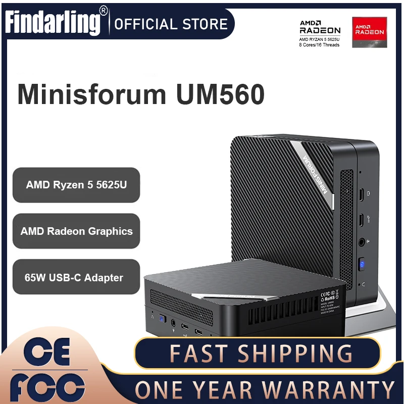 Minisforum UM560 Windows 11 Mini PC AMD Ryzen 5 5625U DDR4 16GB 512GB SSD WiFi6 4K HD USB-C Adapter Gaming PC Desktop Computer