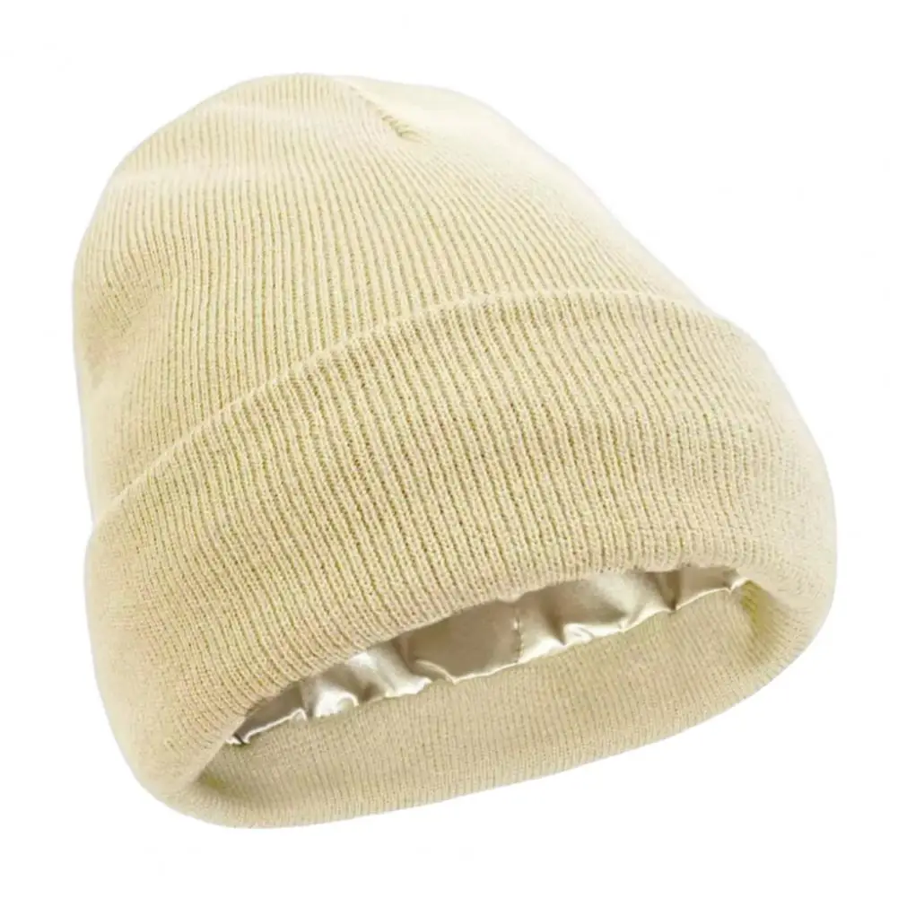 Gift for Friends Winter Satin Lined Knit Hat for Women Winter Warm for Frizz-free Hair Protection Soft Thermal Cap Weather