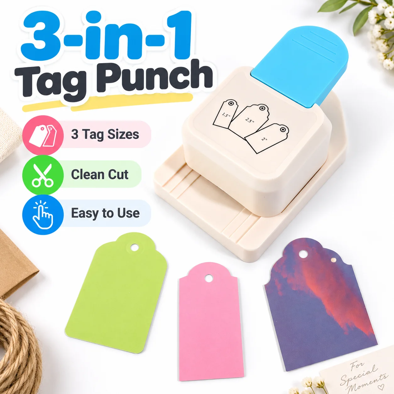 3-in-1 Label Puncher, 3 Width Sizes Portable Hang Tag Hole Punch Tool For Gift Tags Scrapbooking Diy Paper Crafts Decorations