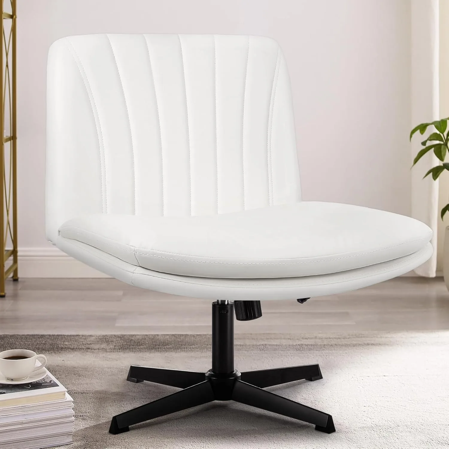 

Criss Cross Legged Office Chair,Armless Office Desk Chair No Wheels,Height Adjustable Wide Seat Mid Back Computer Task Chair