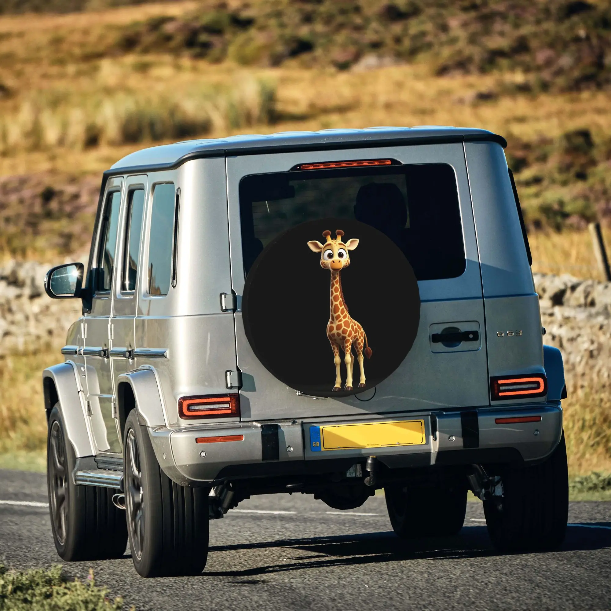 1pc Standing Cartoon Giraffe 2D Printed Pattern Car Spare Tire Cover, Creative Personalized Style, Easy To Install And Clean, Su