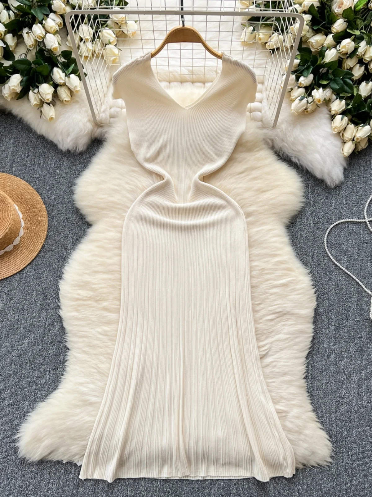 Summer New Knitted Dr Women's Retro High-End Slimming Fi Tail Long Dr Korean Sle High Waist A-Line Midi Skirt