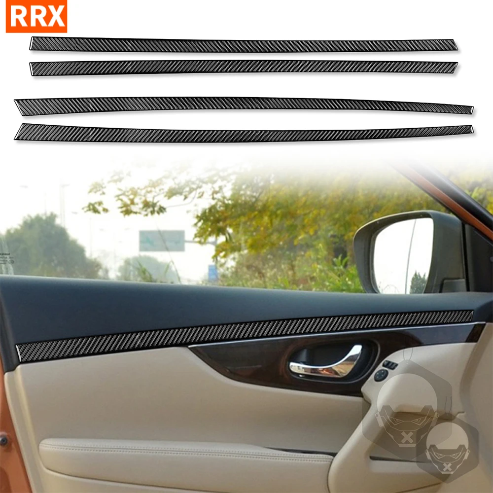 Doors Inside Panel Decorative Strip For Nissan X-Trail 2013-2021 Real Carbon Fiber Sticker Cover Trim Car Interior Accessories