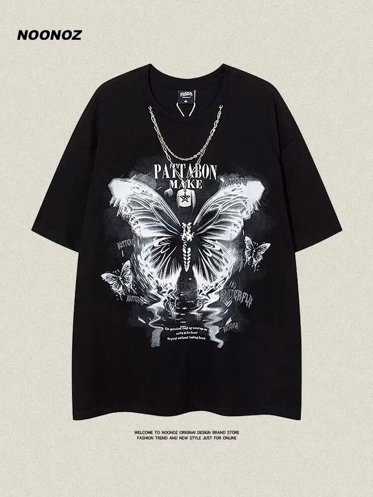 

Unisex Butterfly Print Short Sleeve T Shirt 2026 Summer American Loose Hip Hop Cotton Fashion Couple Summer Tops