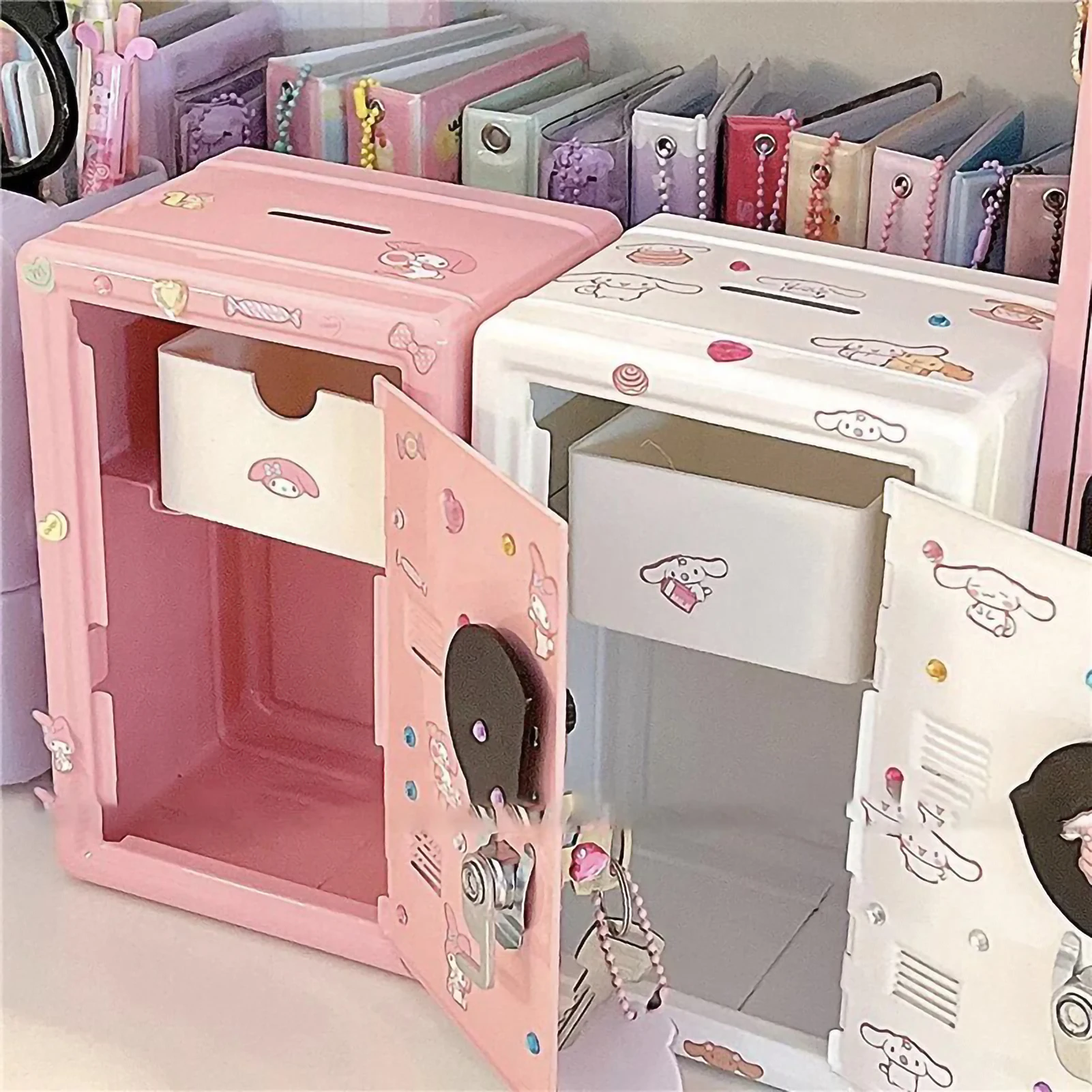 Kawaii Mini Safe Box Desktop Iron Boxes with Stickers Cute Piggy Bank Home Decoration for Students Coin Money Box Children Gifts