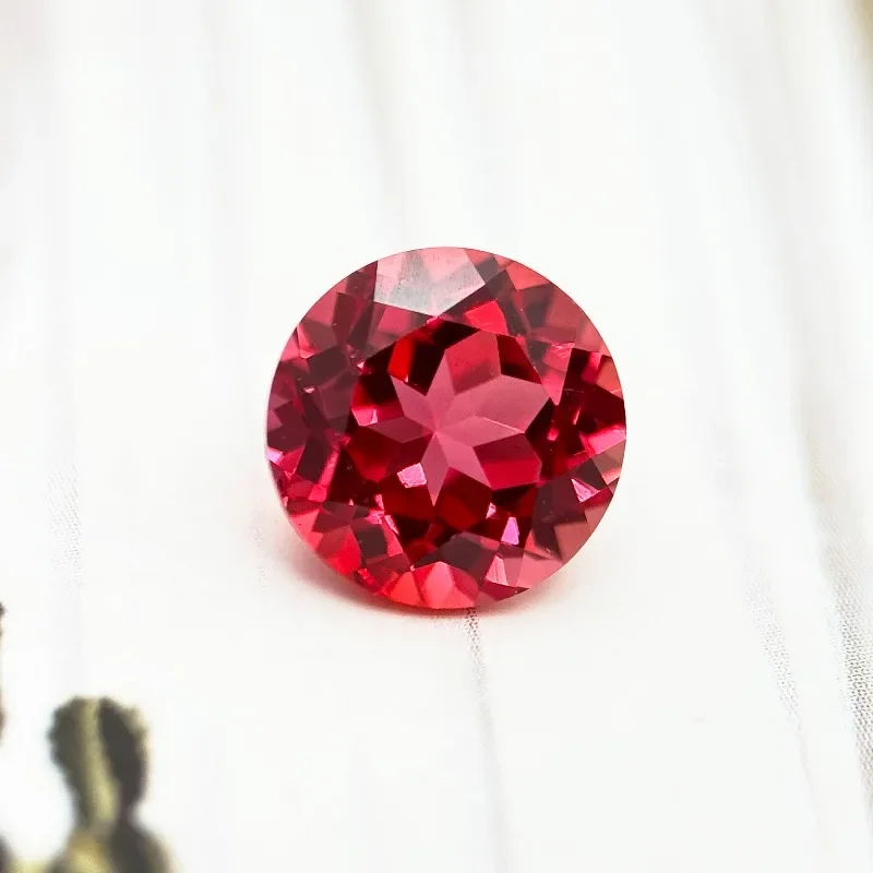 Lab Grown Sapphire Round shape Sunset Red Color Gemstone DIY Ring Necklace Earrings Main Materials Selectable Certificate
