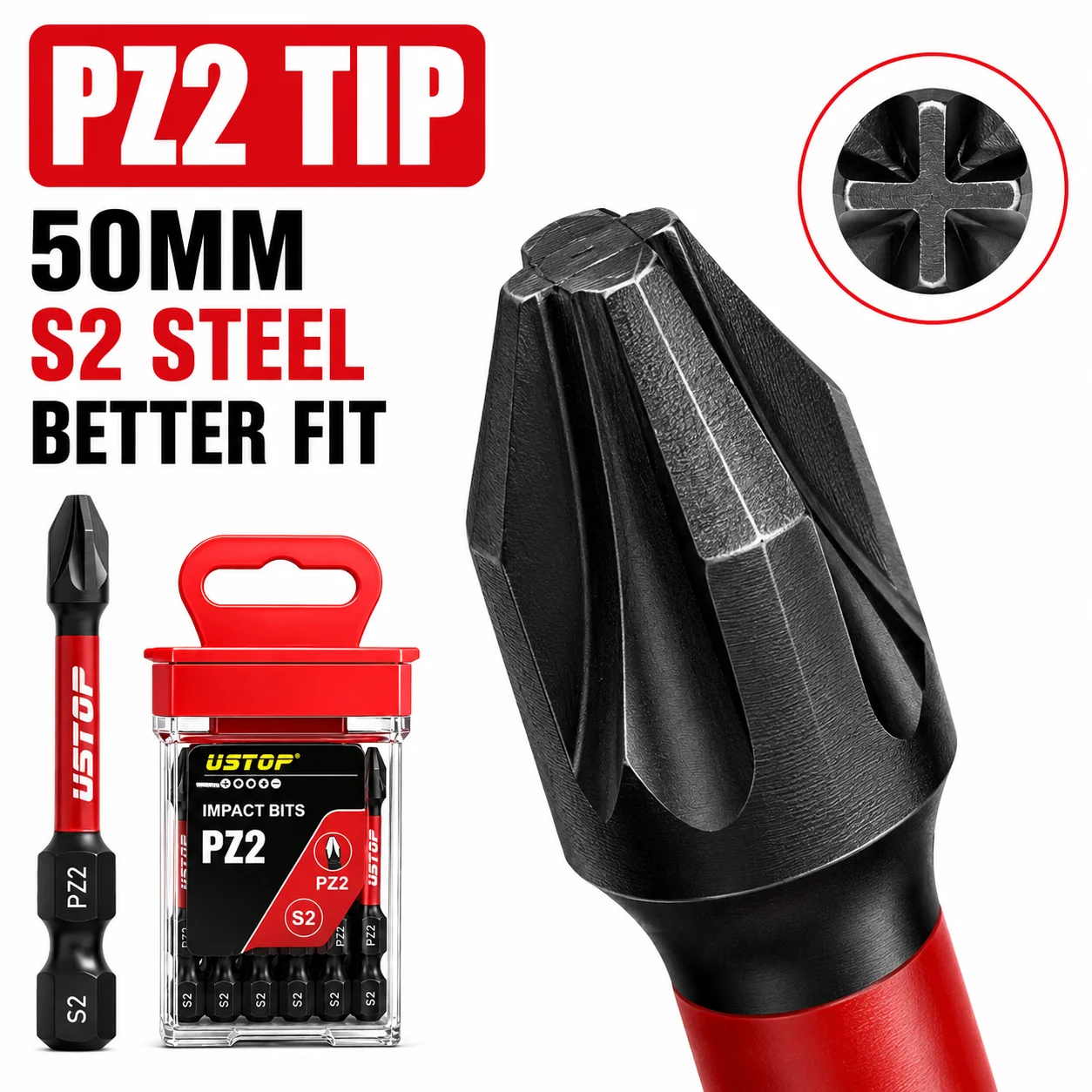15PCS PZ2 50mm Impact Pozidriv Screwdriver Bits Set, S2 Steel Drill Bits with Storage Box for Electric Drill